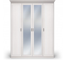 Шкаф 4-х дверный с зеркальными и глухими дверями Неаполь Ясень анкор светлый (патина "серебро")