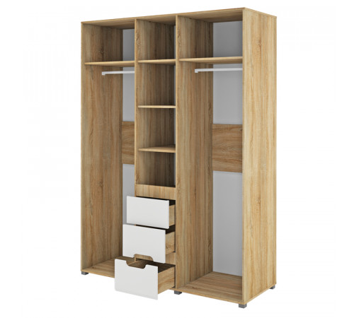 Трехстворчатый шкаф для одежды и белья с зеркалом в спальню Леонардо МН-026-08